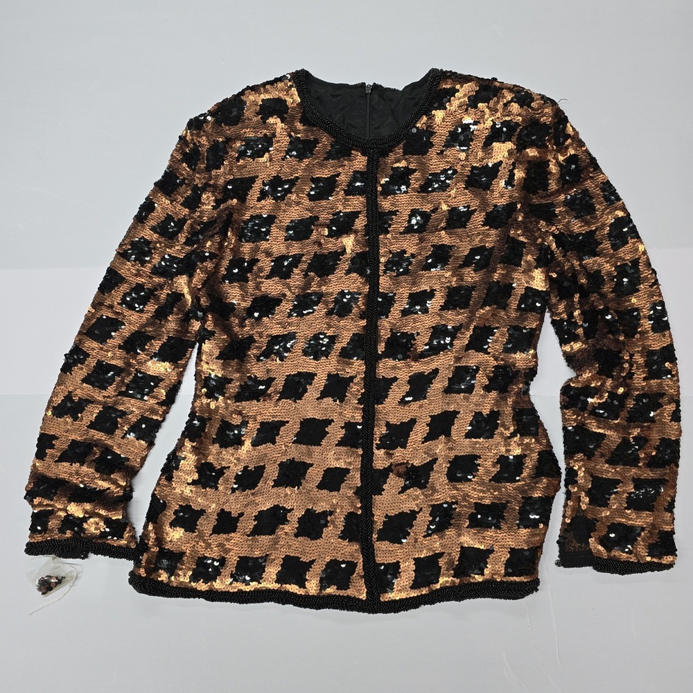 Vintage Sequin Embellished Jacket Black Gold Beaded Statement Evening‎